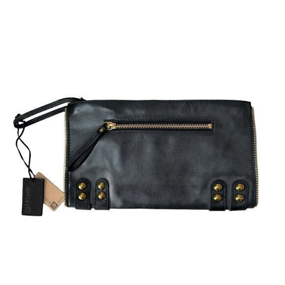 NWT Linea Pelle Dylan Large Clutch Black Leather Double Zip Studded Boho Y2K - Picture 12 of 13